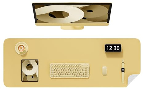 Niniubye Desk Pad, 48 x 17 PU Leather Non-Slip Desk Mat Large Mouse Pad for Desktop, Waterproof Laptop Computer Writing Mat for Office, Home, Work, Gaming, Pale Yellow