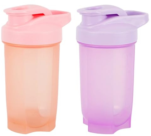 Moerstar 2 Stück Protein Shaker Flasche, 500ml Protein Shaker für Training Trinkflasche, BPA-frei, Auslaufsicher, Wasserflasche, Sportflasch für Sport, Fitness (Lila + Rosa)