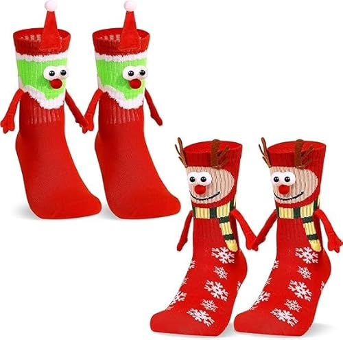 MAOSHYMS 2 Paare Socken Magnetische Hände, Weihnachtssocken Magnetische Socken für Paare,Wintersocken zum Schlafen 39-46