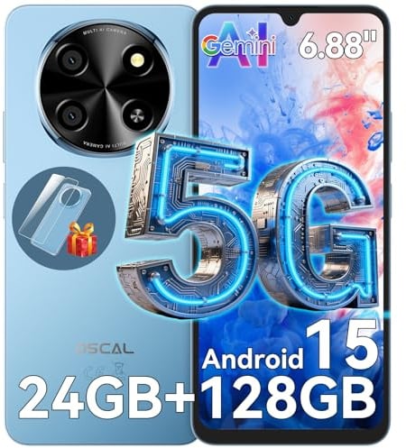 OSCAL Mobile Phones 5G, Tiger 8 Android 15 Phone (2026 3YRW), NFC, 120Hz, 24GB+128GB/2TB TF Octa Core, 6.88''HD Android Phones, 5000mAh Dual SIM Unlocked, Rear 16MP + 8MP, Fingerprint/FaceID, Blue