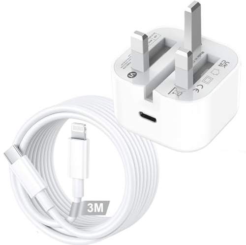 20W iPhone Charger Fast Charge,Foldable Portable PD USB C Plug UK With MFi Certified USB C to Lightning Cable 3m/10FT Fast Charing for iPhone 14 13 12 11/X/SE/8/7 Plus/6/iPad,Type C Plug Power Adapter