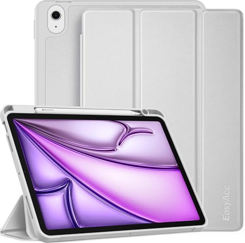 EasyAcc Hülle für iPad Air 11 Zoll M4/ M3/ M2/ iPad Air 5. /4. Generation | mit Stifthalter, Dünne Schutzhülle mit Weicher TPU-Rückdecke, Auto Schlafen/Wachen,Silber