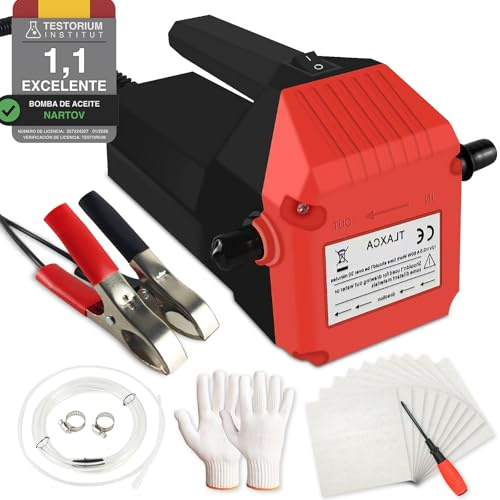 VKE Pompe Vidange Huile Moteur 12V 80W, Pompe Essence avec Poignée Anti-Brûlure, Pompe Electrique Vidange Huile Moteur, Pompe à Huile pour Moto, Voiture, Bateau (Rouge)