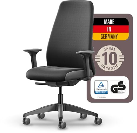 Interstuhl Style Soft+ Ergonomischer Bürostuhl mit hoher Rückenlehne – Schreibtischstuhl für große Personen, Belastbar bis 150kg, 10 J. Garantie, Made in Germany, schwarz