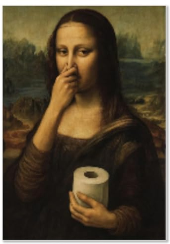 TILONKJ Mona Lisa Poster lustig, 40x30 cm, wasserfest, ohne Rahmen | witzige Wanddeko mit Klopapier & Nase-zu-Geste, ideal für Badezimmer, Gäste-WC, Wohnzimmer, inklusive Klebepads