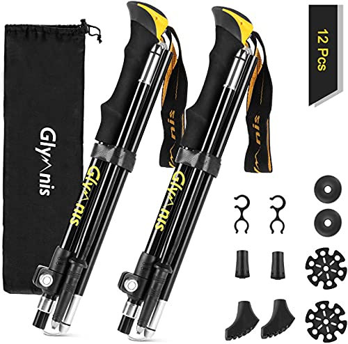 Glymnis Wanderstöcke aus Aluminium 7075, verstellbar von 36 bis 130 cm und Verschluss mit 4 Paar Gummipuffern für die Verpackung von Trekking