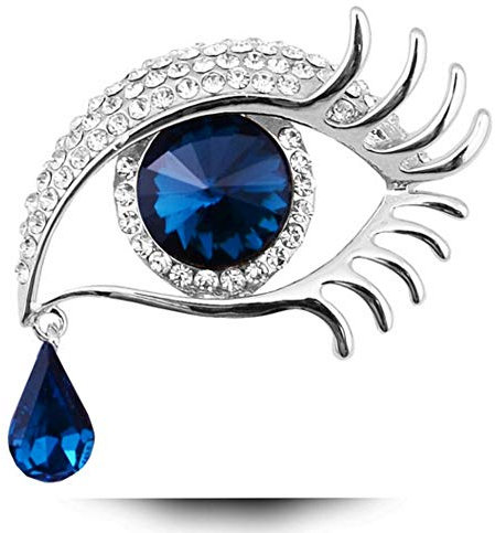 Broschen Anstecknadeln Für Damen,Silber + Blauer Kristallglasstern Mit Engelstränen Brosche Diamant Große Augen Lange Wimpern Brosche Für Frauen Vintage Bekleidungszubehör Schmuck Brosche Pins