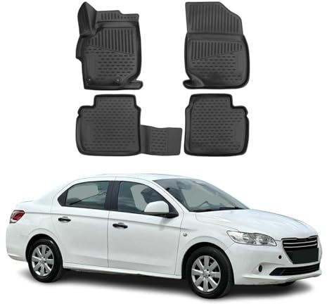 OMAC Fußmatten für Peugeot 301 2012-2023 TPE 4X Schwarz | Gummimatten, Automatten, Allwetter, fahrzeugspezifisches Produkt, Antirutsch, 3D-Passform, wasserdicht
