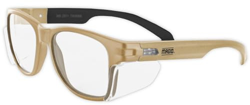 MAGID Y50 Safety Glasses for Construction | Coyote Tan Frame — 1 Pair, Clear Lens | Side Shields, ANSI Z87.1+, Anti-Fog, Scratch-Resistant, 99.9% UV Protection, Polycarbonate Lens
