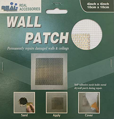 10cm x 10cm Self Adhesive Sticky Fibreglass Mesh Wall Patches | Perfect for Repair Holes in Damaged Plasterboard Wall & Ceilings (1, 10cm X 10cm)