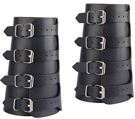 Baoblaze 2X Leder Armstulpe Unisex Armschutz Mittelalter Armschienen Wikinger Armschoner Armschützer, Schwarz