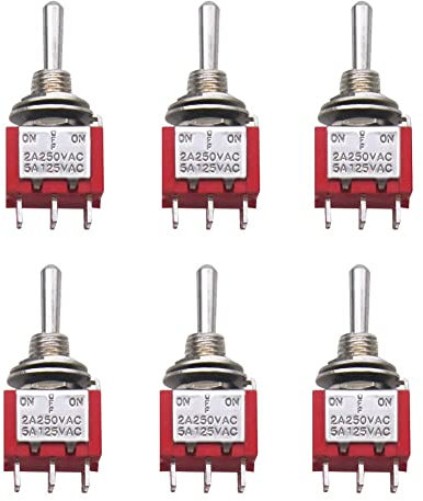 mxuteuk 6 piezas momentáneo Mini interruptor de palanca en miniatura tablero de instrumentos del coche (ON)/OFF/(ON) 6 terminales 3 posiciones DPDT 5A 125V 2A 250V MTS-223