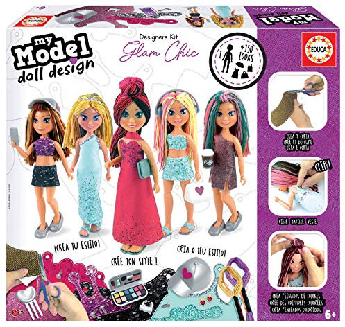 Educa My Model Doll Design Glam-Chic, Muñeca articulada para Crear más de 150 increíbles Looks Distintos, Péinala, Corta la Tela y vístela con Las numerosas Telas, Multicolored, 18367