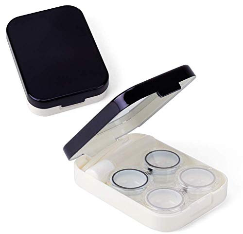 ofone Contact Lens Case, Two Pack Portable Contact Lenses Travel Cases with Remover Tool Tweezers Mirror Solution Bottle Contacts Holder Container Storage Kit for Women Men (Black)