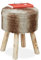 Relaxdays Fellhocker, Deko Hocker Kunstfell, Sitzhocker mit Holzbeinen, rund, rustikal, H x D: 42 x 33 cm, grau/braun, 1 Stück
