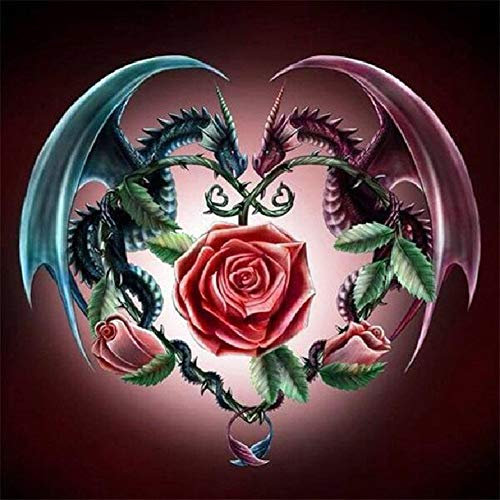 Awesocrafts Kreuzstich-Sets, Drachen mit Rosen, einfache Muster, Kreuzstich, Stickerei, Handarbeit, Zubehör (Drache)