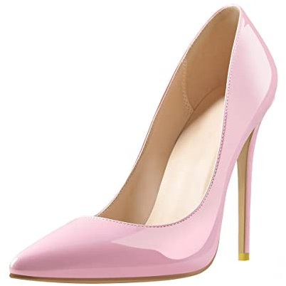 Only maker Frauen High Heels Stilettos Damen Klassische Pumps Elegant Damenschuhe Candy Pink Lack Optik 44 EU