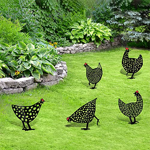 ILAHUI 5 Stück Hühner Deko Garten-Geeignet für Die Pastorale Dekoration von Gartenrasen im Freien-Schwarzes Acryl (Wetterbeständig)