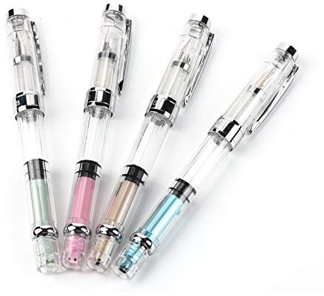 Kolbenfüllfederhalter Transparent Mehrfarbiger, 3008 kolbenfüller 4 Farbe Set, 4 Edelstahl Füllfederhalter Geschenk Kalligraphie Stifte für Weihnachten