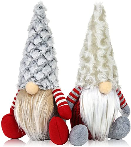 LATERN 2 Pieces Christmas Gnome Plush Doll, Adorable Dwarf Santa Claus Dolls Hand-Sitting Handmade Dwarf Elf Figurines Gonk for Christmas Party Decoration (25cm x 16cm)
