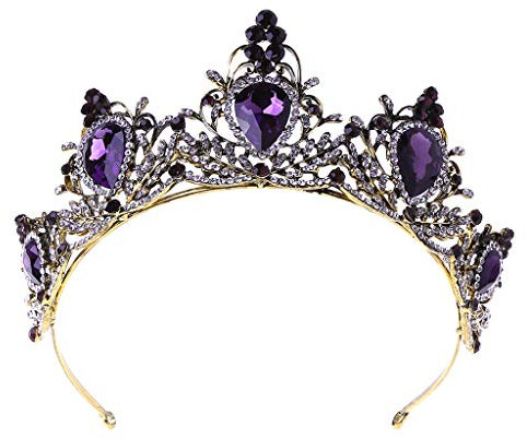 YO-HAPPY Lila Vintage Krone Braut Hochzeit Braut Tiara Stirnband Hoop Strass Stein Luxus Charms Haarschmuck Glow Fashion Party Prinzessin Königin Kronen Kopfschmuck Dekoration