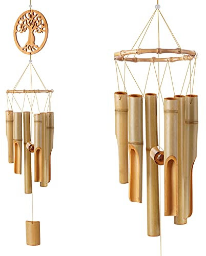 RXFSP personalisiertes Windspiel aus Bambus, Baum des Lebens, Windspiel aus Holz, für Außen- und Innenbereich mit einem beruhigenden und entspannenden Klang