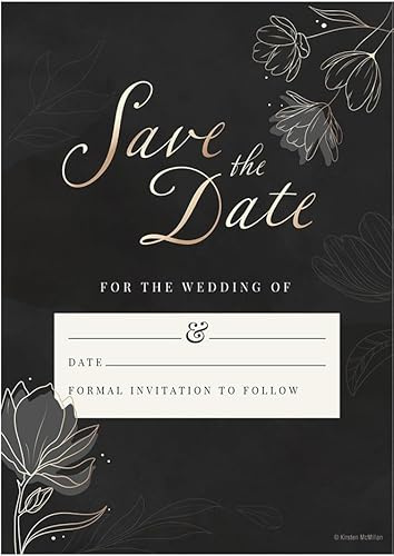 Kirsten McMillan 25 schwarze Hochzeitskarten mit Umschlägen, A6, mit Umschlägen, entworfen und bedruckt in Großbritannien (25 Stück)