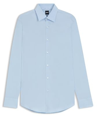 BOSS Herren H-HANK-C1-214 Slim-Fit Hemd aus elastischer Baumwoll-Popeline mit bügelleichtem Finish