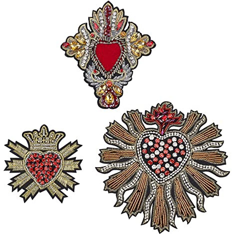 INFUNLY Perlen-Pailletten-Patches, 3 Stück, Coole Patches Für Jacken, Strass-Herz-Patches Zum Aufnähen, Große Patches Für Kleidung, Kleider, Jacken, Handtaschen, Schuhe, DIY-Dekoration