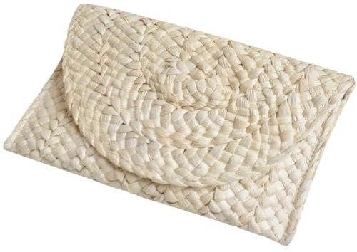 Fozehlad Straw Clutch Purse for Women, Woven Beach Straw Bags for Summer,Raffia Clutch For Girl Vacation, White