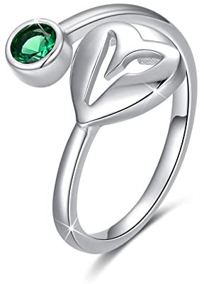 Veganer Ringe 925 Sterling Silber Grünes Symbol Offene Ringe für Vegetarische Frauen Vegane Geschenke Verstellbare Ringgröße 8