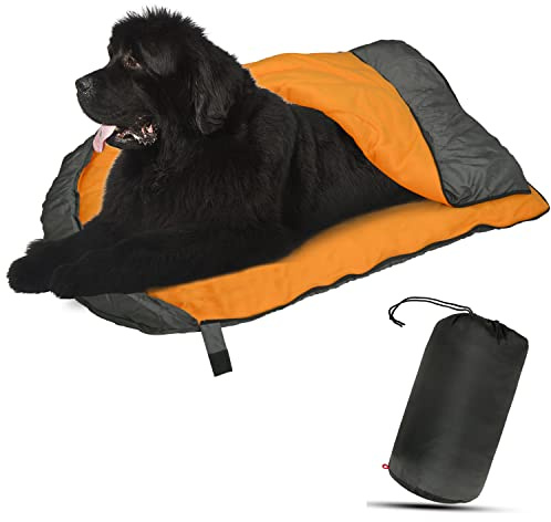 JSHANMEI Hunde-Schlafsack, tragbares Reise-Hundebett, ultraweich, wasserdicht, mit Aufbewahrungstasche, warm, verstaubar, für Camping, Wandern, Rucksackreisen (orange)