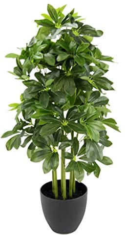 Schefflera Kunstpflanze 83 cm Real Touch Strahlenaralie im Topf Deko | Täuschend echte Blätter, dichter mehrstämmiger Wuchs und dekorativer schwarzer Pflanztopf für stilvolle Wohnakzente