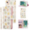 UEEBAI Wallet Case for iPhone SE 2022/7/8/SE 2020, PU Leather Phone Case Kickstand RFID Flip Case Card Slots Wrist Strap Engraved Pattern Magnetic Folio Case - White Daisy
