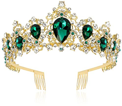 Didder Barock Vintage Tiara, Grün Kristall Krone Tiaras für Frauen Royal Gold Kronen für Frauen Tiaras für Mädchen Tiara Stirnband Haarschmuck für Braut Hochzeit Abschlussball Geburtstag Party