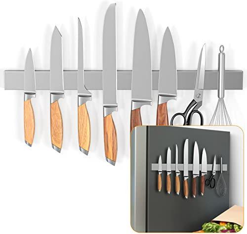 Ninonly 24 Inch Magnetic Knife Holder for Refrigerator, Stainless Steel Double Sided Magnet Knife Strip for Wall, No Drilling Magnetic Knife Rack with Powerful Magnetic Pull Force Fridge Applicable
