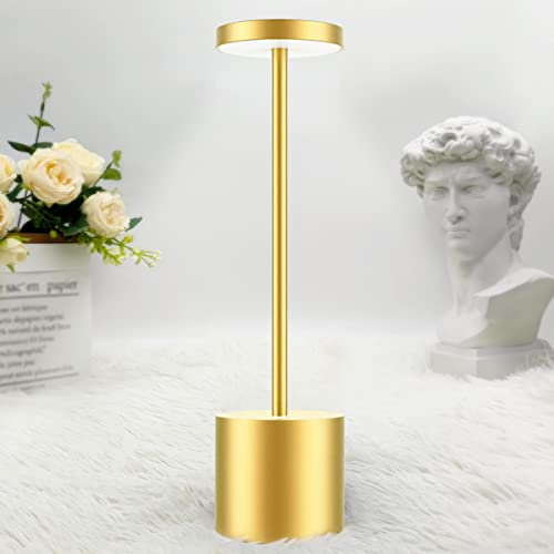 Hapfish LED Tischlampe Kabellos Akku, 5000mAh Tischleuchte Aufladbar über USB, Tischlampen Batteriebetrieben, Dimmbar 3 Farbmodi für Outdoor Nachttisch Esstisch Schreibtisch Balkon – Gold