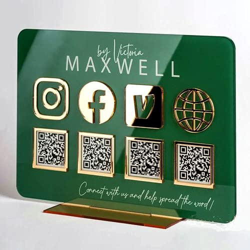 Pahdecor Multi QR Code Instagram Business Social Media Signage, Scan to Pay Sign,CashApp,Zelle,Venmo QR Code Stand, PayPal Payment Sign Plaque, Pop Up Shop (trasparente)