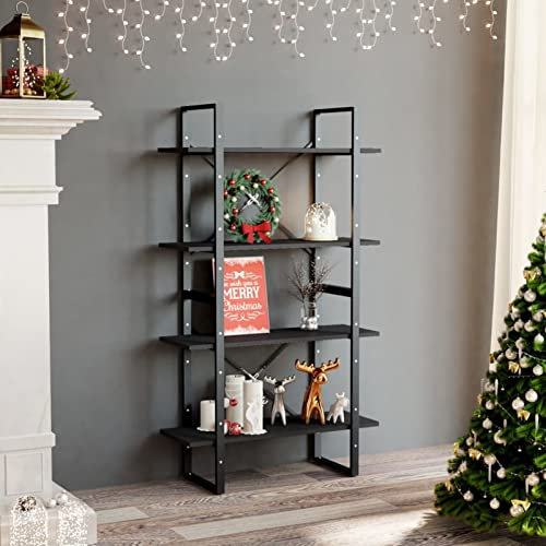 Tidyard Libreria a 4 scomparti, in legno, autoportante, per carichi pesanti, design industriale, scaffalatura angolare, scala di fiori, grigio, 80 x 30 x 140 cm