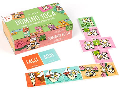 Myga Yoga Dominoes - Kids Domino Set with 8 Yoga Poses for Exercise & Mindfulness - Matching Puzzle Game for Children, Yogis & Family Fun inspired by Miss Molly