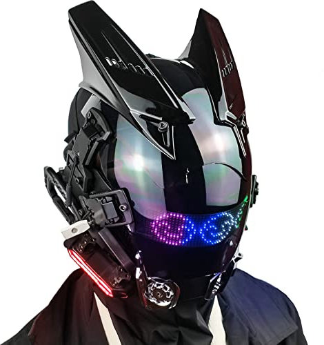Marikito LED-Maske Mit Programmierbarer Bluetooth-App, Punk Helm für Erwachsene, Cyber Punk Halloween Maske Inklusive Balaclava, USB-Aufladung