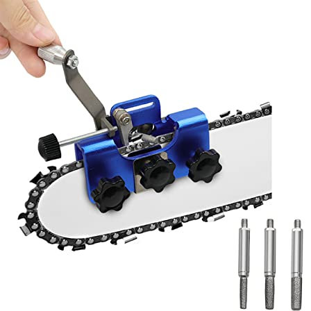 Kettensägen-Schärfvorrichtung-Set, Hand Kettenschärfer, Kettenklemme Schärfer, Kettenschärfgerät mit 3 Schärfstäben, geeignet für alle Arten von Kettensägen