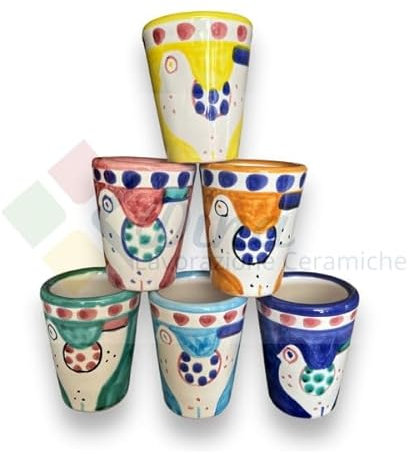 Bicchierino Limoncello In Ceramica Decorato A Mano Con Decoro Pulcino 6 Pezzi 6 Colori