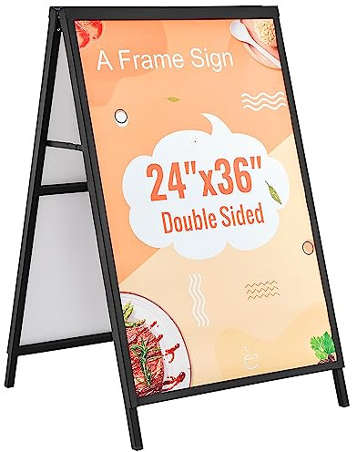 VEVOR Chevalet Stop-Trottoir Affichage Double-Face 91x61 cm Porte-Affiche Stop Trottoir en Acier Panneau Publicitaire Trottoir Pliable et Portable Étanche pour Bars Restaurants Expositions Extérieur