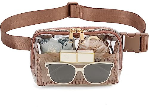 Transparente Bauchtasche, Stadion-genehmigt, wasserdicht, transparent, mit verstellbarem Riemen, für Reisen, Festivals, Sport, Party, Beige, Braun