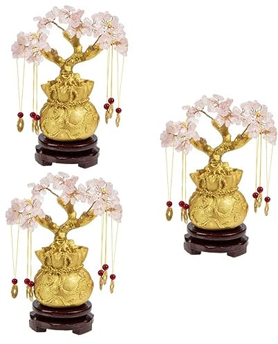 ABOOFAN 3 Sätze Kristallglücksbaum Achatdekor Glücksbaum-Statue Feng-Shui-Kristalle Bonsai Baum Kristallbaum Bonsai-Baum Aus Kristall Glücksbaum-skulptur Geldbaum Smaragd Hölzern Goldesel