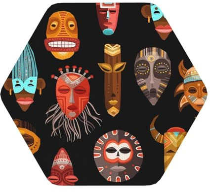 Untersetzer mit afrikanischem Ritual-Motiv, ethnischer Tribal-Druck, 6 Stück, Leder, hitzebeständig, wiederverwendbar, für Tischschutz, Büro, Restaurant, Zuhause, Geschenke