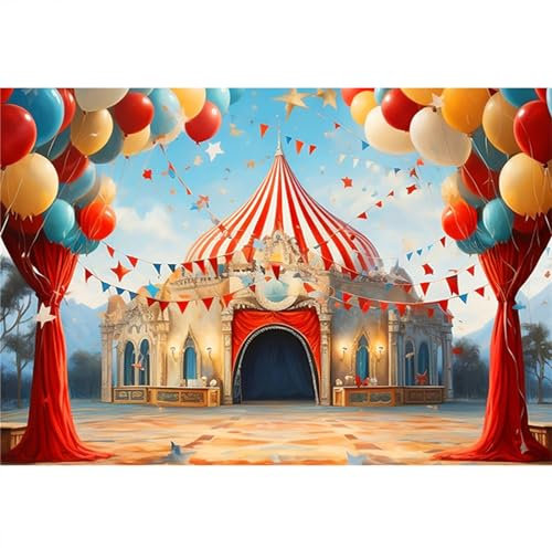 YongFoto 3x2m Fotohintergrund Zirkus Lager Baldachin Ballon Dreieckige Flagge Fantasy Hintergrund Zirkusdekoration Karneval Kostümparty Spielshow Fiesta-Dekor Studio Fotohintergründe