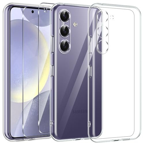 Kokio für Samsung Galaxy S24 5G Hülle mit 2 Stück Schutzfolie,Silikon Transparent Handyhülle,Anti-Drop, Anti-Scratch, Ultra dünn,Weiches TPU Case Glasklar Schutzhülle für Samsung S24 5G