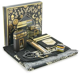 ihvan online Gebetsgeschenk Set für Männer & Frauen, Muslimischer Gebetsteppich, Perlen Taasbih, Yaseen Buch, Kufi-Hut, Miswak, Islamischer Duft, islamisches Geschenkset für Ramadan & Eid & Mitgift